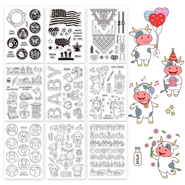 

PandaHall Globleland 9 Sheets 9 Style PVC Plastic Stamps, for DIY Scrapbooking, Photo Album Decorative, Cards Making, Stamp Sheets, Mixed...