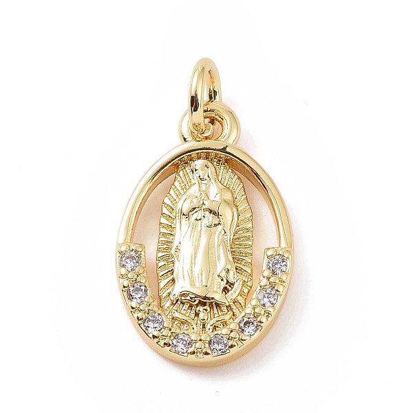 

PandaHall Brass Micro Pave Cubic Zirconia Pendants, with Jump Ring, Oval with Religion Virgin Mary Charm, Golden, 15.5x10x2mm, Hole: 2.8mm..., Clear