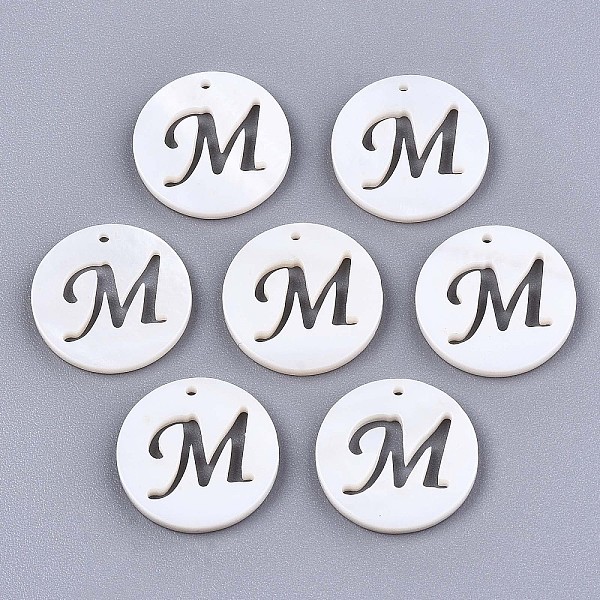 

PandaHall Natural Freshwater Shell Charms, Flat Round with Hollow Out Letter, Letter.M, 14.5x1.5mm, Hole: 0.9mm Freshwater Shell Flat Round