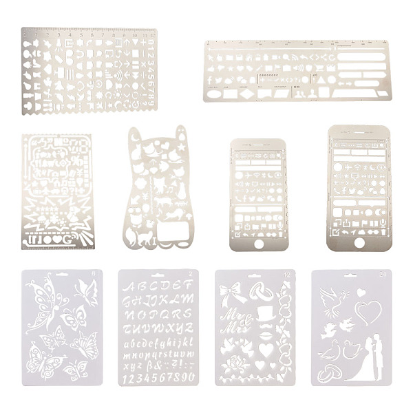 

PandaHall Plastic & Stainless Steel Drawing Stencil, Hollow Hand Accounts Ruler Templat, For DIY Scrapbooking, Stainless Steel Color...
