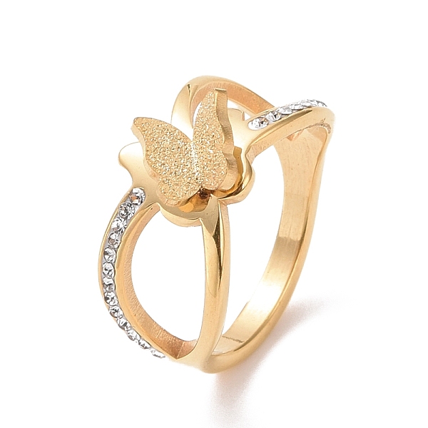 

PandaHall Crystal Rhinestone Criss Cross with Butterfly Finger Ring, Ion Plating(IP) 304 Stainless Steel Jewelry for Women, Golden, US Size..., Clear