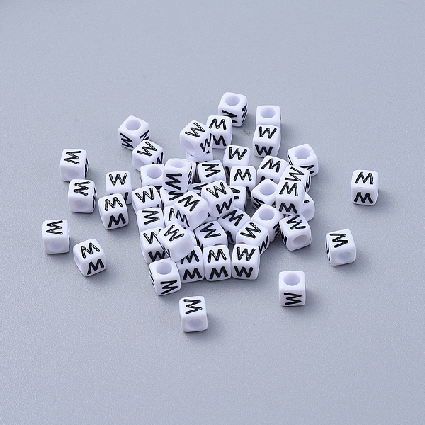 

PandaHall 50g Opaque Acrylic Horizontal Hole Letter Beads, Cube, Letter W, 6x6x6mm, Hole: 3.2mm Acrylic Letter W