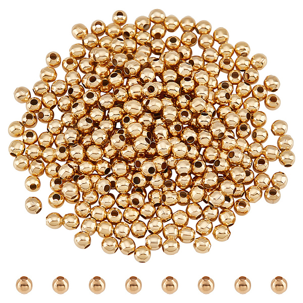 

PandaHall 300 Pcs 304 Stainless Steel Beads, 4mm Metal Spacer Beads Round Golden Beads Smooth Loose Beads for DIY Bracelet Necklace Earring...