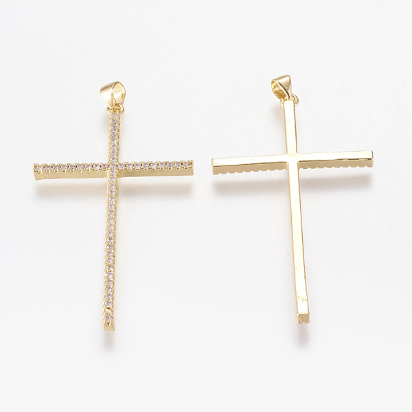 

PandaHall Brass Micro Pave Cubic Zirconia Big Pendants, Cross, Nickel Free & Lead Free & Cadmium Free, Golden, Clear, 50x30x3mm, Hole: 4x4mm...