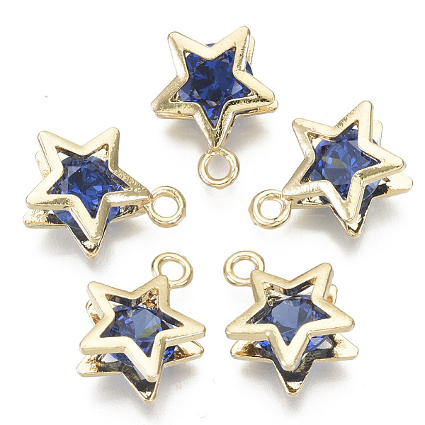 

PandaHall Brass Micro Cubic Zirconia Charms, Star, Light Gold, Royal Blue, 15x11.5x5.5mm, Hole: 1.8mm Brass+Cubic Zirconia Star