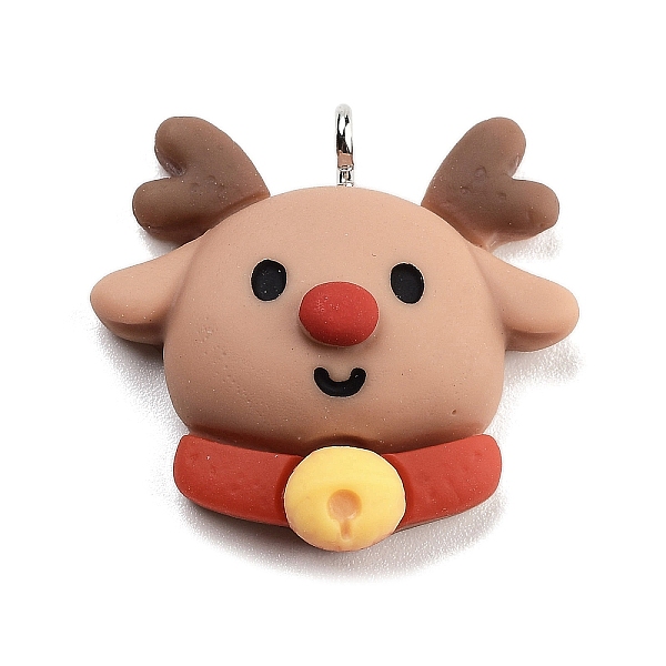 

PandaHall Christmas Theme Opaque Resin Pendants, with Platinum Tone Iron Loops, Deer, 25.5x26.5x9mm, Hole: 2mm Iron+Resin Deer Brown