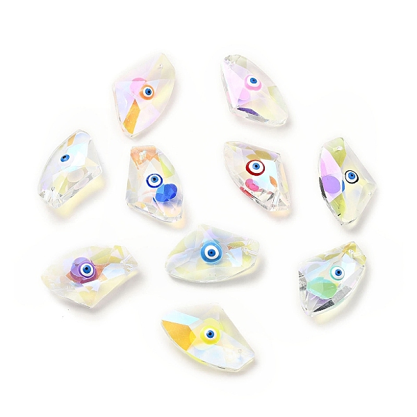 

PandaHall Transparent Glass Beads, with Enamel, Faceted, Polygon with Evil Eye Pattern, Mixed Color, 23.5x38x13mm, Hole: 2mm Glass Polygon..., Multicolor