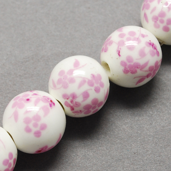 

PandaHall Handmade Printed Porcelain Beads, Round, Pearl Pink, 6mm, Hole: 2mm Porcelain Round Pink