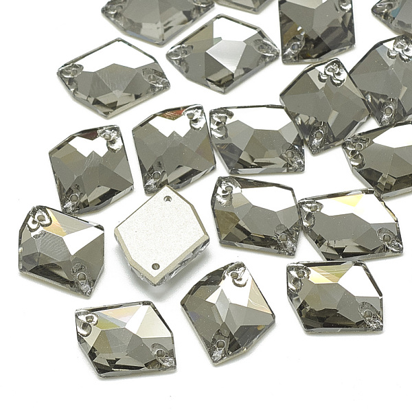 PandaHall Sew on Rhinestone, K9 Glass Rhinestone, Two Holes, Garments Accessories, Random Color Back Plated, Faceted, Polygon, Black Diamond...