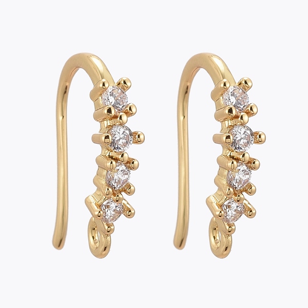 

PandaHall Brass Micro Pave Clear Cubic Zirconia Earring Hook, with Horizontal Loop, Ear Wire, Long-Lasting Plated, Real 18K Gold Plated...