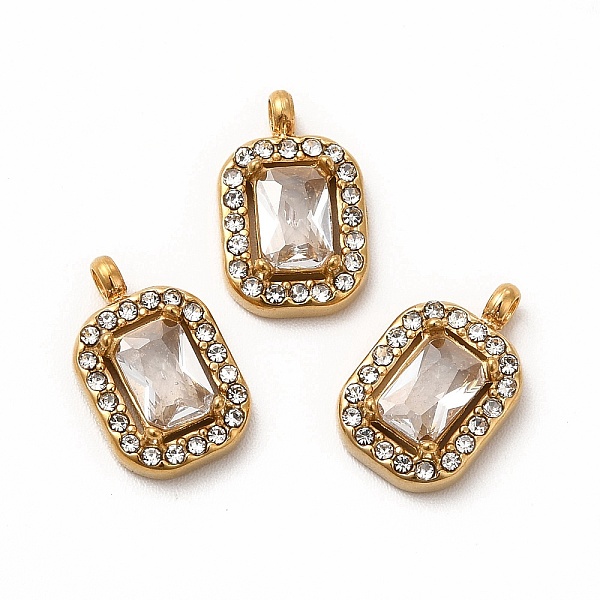 

PandaHall Vacuum Plating 304 Stainless Steel Cubic Zirconia Pendants, with Rhinestone, Rectangle Charms, Clear, 13x8.5x3.5mm, Hole: 1.8mm...