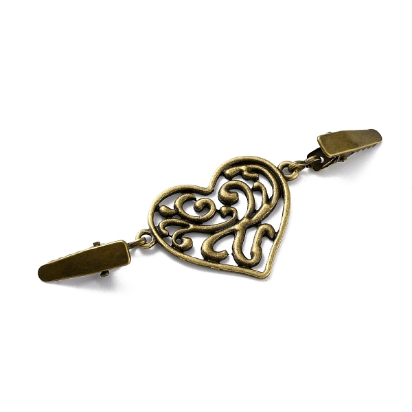 

PandaHall Vintage Alloy Cardigan Clips, Sweater Collar Clips, Peach Hearts, Antique Bronze, 103mm Alloy