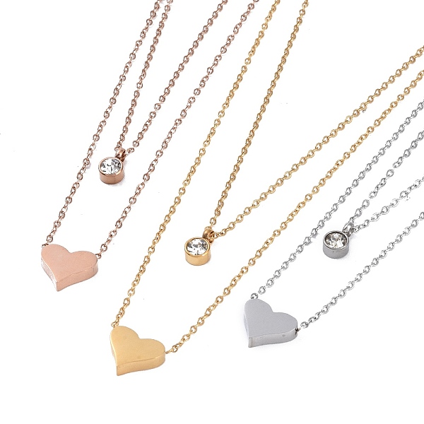 

PandaHall Ion Plating(IP) 304 Stainless Steel Cable Necklaces, Heart & Flat Round with Rhinestone Pendant Necklaces for Women, Mixed Color..., Clear