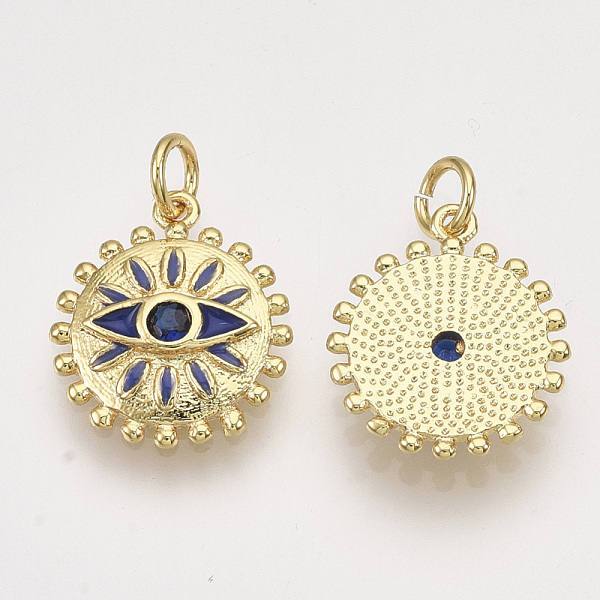 

PandaHall Brass Micro Pave Cubic Zirconia Pendants, with Enamel, Flat Round with Eye, Golden, Mixed Color, 17x14.5x3mm, Hole: 3.5mm, Ring..., Multicolor