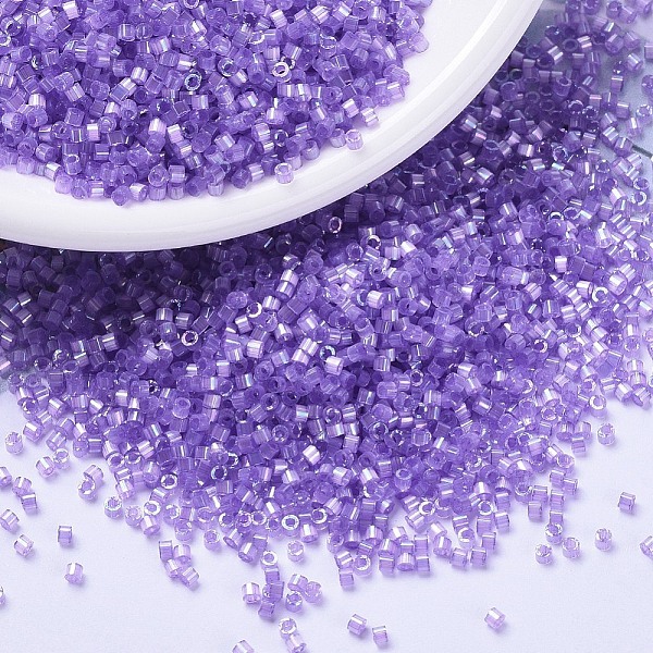 

PandaHall MIYUKI Delica Beads, Cylinder, Japanese Seed Beads, 11/0, (DB1868) Silk Inside Dyed Lilac AB, 1.3x1.6mm, Hole: 0.8mm, about..., Purple