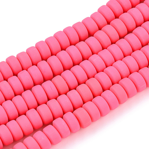 PandaHall Handmade Polymer Clay Beads Strands, for DIY Jewelry Crafts Supplies, Flat Round, Deep Pink, 6~7x3mm, Hole: 1.5mm, about...