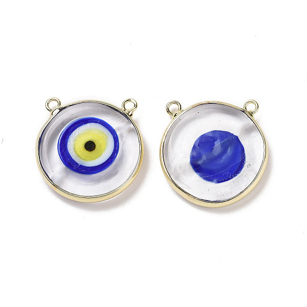 

PandaHall Handmade Lampwork Pendants, with Golden Plated Brass Findings, Cadmium Free & Lead Free, Flat Round with Evil Eye, Blue...
