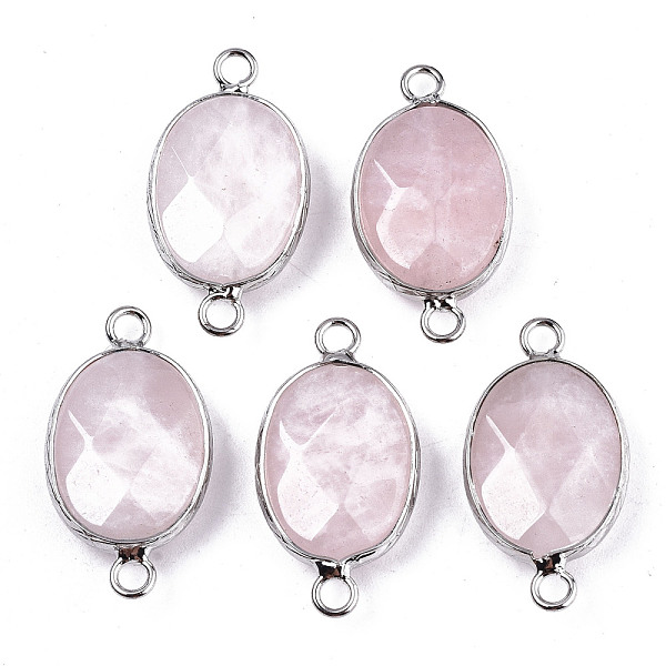 

PandaHall Natural Rose Quartz Links/Connectors, Platinum Tone Brass Edge, Faceted Oval, 27.5x14~15x6mm, Hole: 2mm Rose Quartz Oval