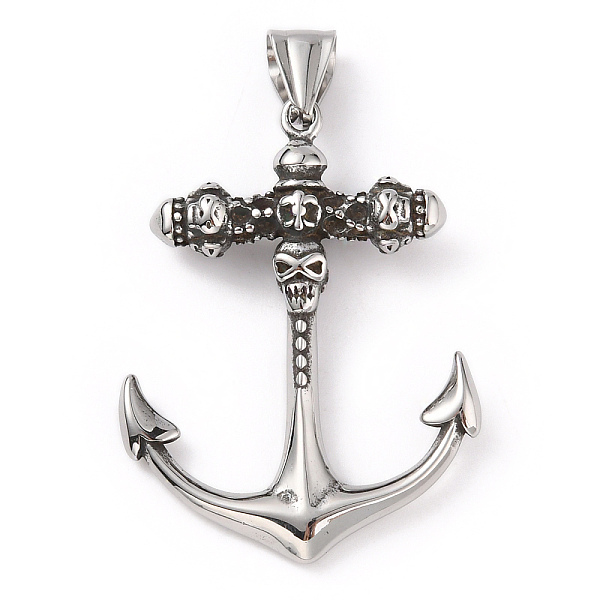 

PandaHall 304 Stainless Steel Pendants, with 201 Stainless Steel Snap on Bails, Anchor with Skull Charm, Antique Silver, 43x32x7mm, Hole...