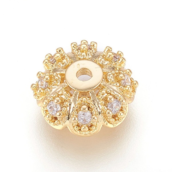 

PandaHall Multi-Petal Brass Micro Pave Cubic Zirconia Bead Caps, Flower, Clear, Real 18K Gold Plated, 10x4mm, Hole: 1.2mm Brass+Cubic...