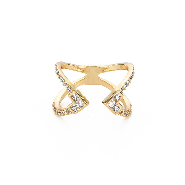 

PandaHall Criss Cross Clear Cubic Zirconia Cuff Ring, Real 18K Gold Plated Brass Open Ring for Women, Nickel Free, Clear, US Size 6 1/4...