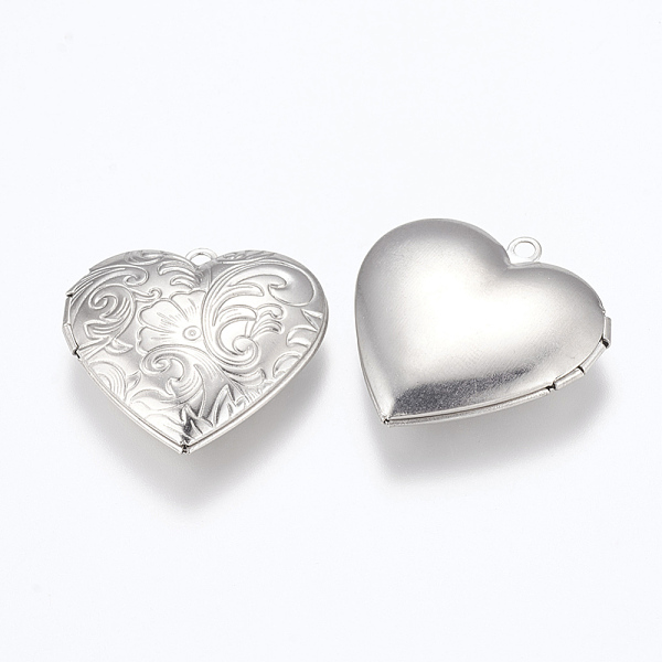 

PandaHall 316 Stainless Steel Locket Pendants, Photo Frame Charms for Necklaces, Heart, Stainless Steel Color, 29x29x7mm, Hole: 2mm, Inner...