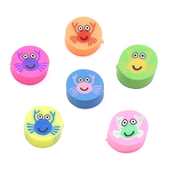 

PandaHall Handmade Polymer Clay Beads, Flat Round with Crab Pattern, Mixed Color, 9x4.5mm, Hole: 1.6mm Polymer Clay Flat Round Multicolor