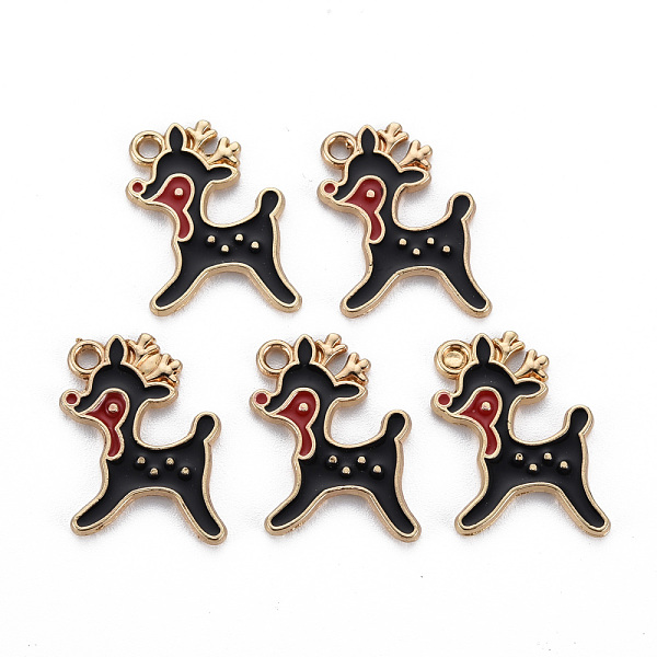 

PandaHall Alloy Enamel Pendants, Cadmium Free & Nickel Free & Lead Free, for Christmas, Reindeer, Light Gold, Black, 19.5x15x1.5mm, Hole...