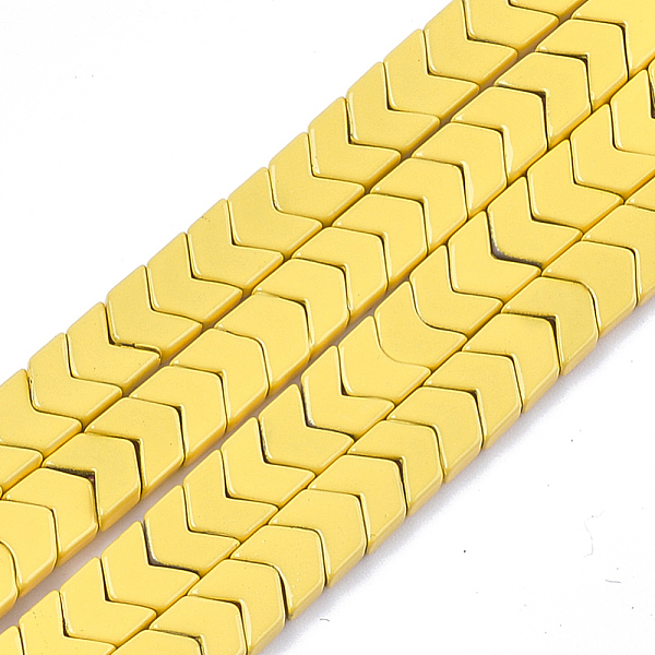 

PandaHall Spray Painted Non-magnetic Synthetic Hematite Beads Strands, Arrow/Chevron, Yellow, 5.5x6x2mm, Hole: 0.7mm, about 107pcs/strand...