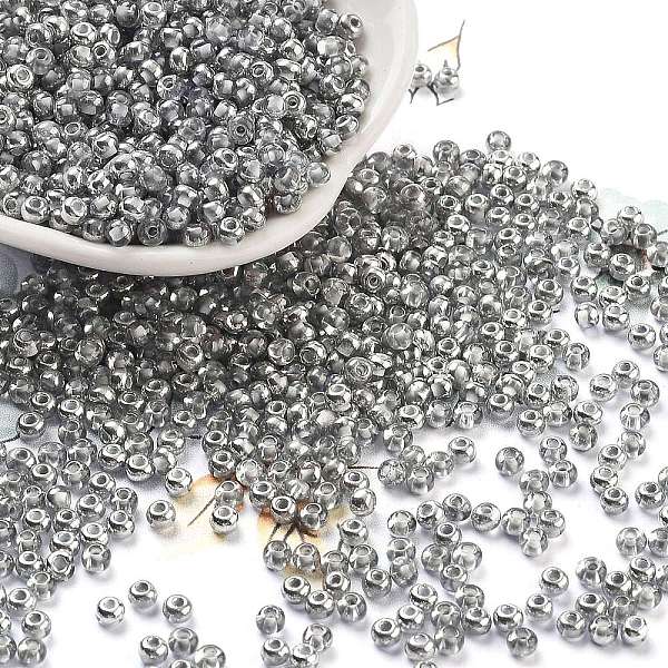 

PandaHall Inside Colours Glass Seed Beads, Half Silver Plated, Round, Gainsboro, 3.5x2.5mm, Hole: 1mm, about 11250pcs/pound Glass Gray