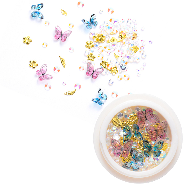 

PandaHall Nail Art Decoration Accessories, with Resin, Acrylic Rhinestones & Golden Tone Brass Cabochons, Mixed Shape, Mixed Color..., Multicolor