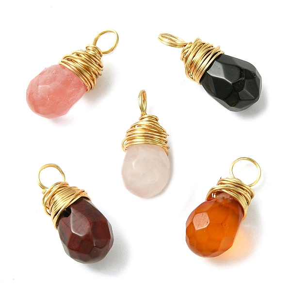 

PandaHall Natural & Synthetic Mixed Gemsotone Faceted Teardrop Charms with Eco-Friendly Copper Wire Wrapped, Light Gold...