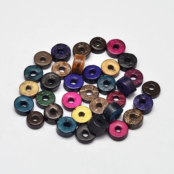 

PandaHall Dyed Natural Coconut Disc Loose Beads, Mixed Color, 8~9x3~6mm, Hole: 1~3mm Coconut Disc Multicolor