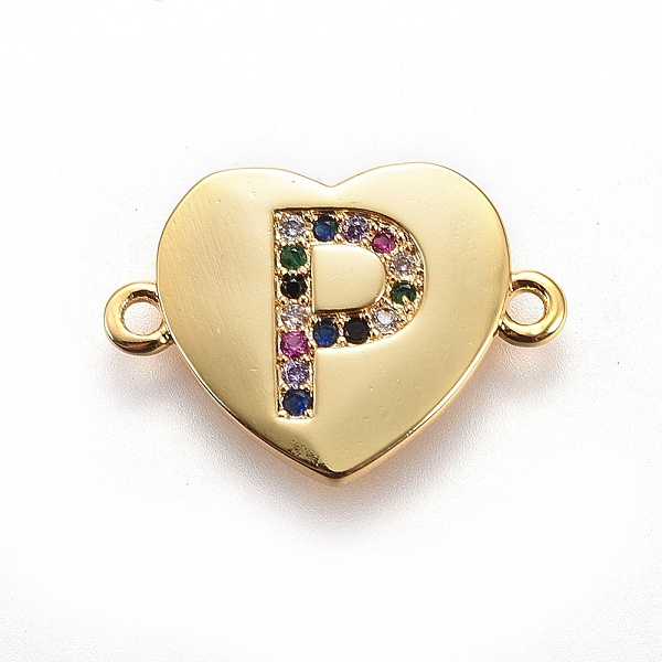 

PandaHall Brass Micro Pave Cubic Zirconia Links, Heart with Letter, Colorful, Golden, Letter.P, 14~14.5x19.5~20x1.5mm, Hole: 1.5mm...