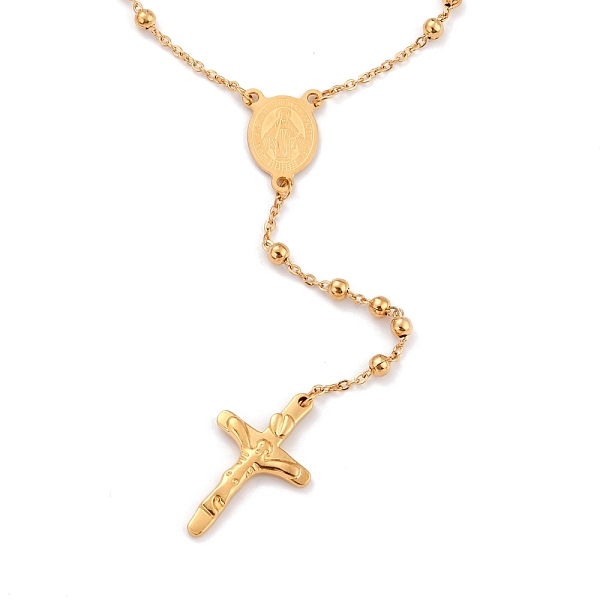 

PandaHall 304 Stainless Steel Rosary Bead Necklaces For Easter, with Oval with Virgin Mary Link and Crucifix Cross Pendants, Golden, 18.50...