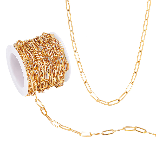 

PandaHall AHANDMAKER 16.4 Ft 18K Gold Plated Stainless Steel Chains Flat Paperclip Link Chains, 4 mm Oval Cable Link Chains Drawn Elongated...