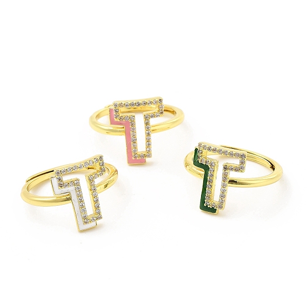 

PandaHall Mixed Color Enamel Initial Letter Adjustable Ring with Clear Cubic Zirconia, Real 18K Gold Plated Brass Jewelry for Women, Cadmium..., Multicolor
