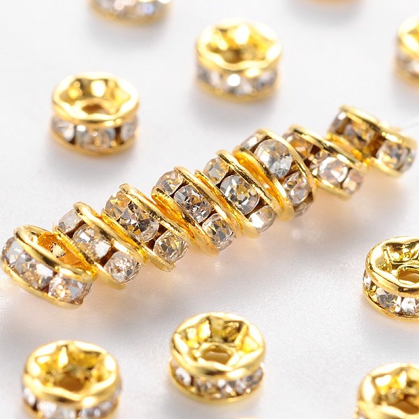 PandaHall Brass Grade A Rhinestone Spacer Beads, Golden Plated, Rondelle, Nickel Free, Crystal, 4x2mm, Hole: 0.8mm Brass+Rhinestone Rondelle...