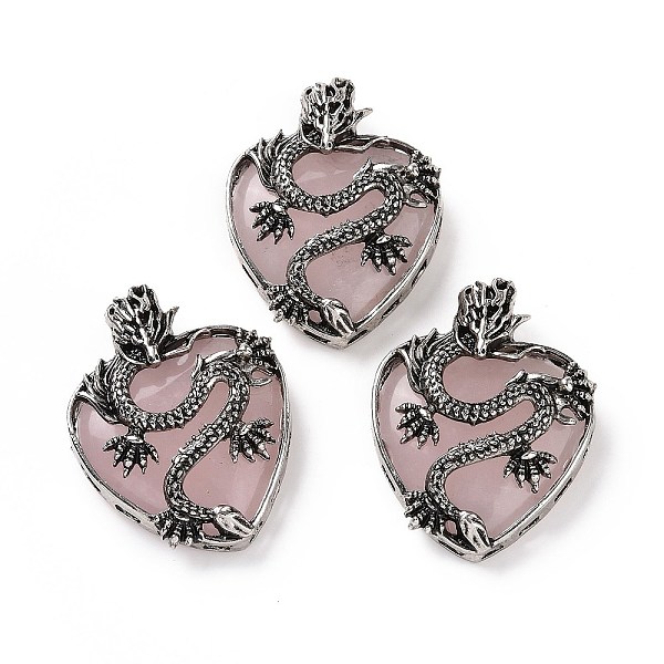 

PandaHall Natural Rose Quartz Pendants, Heart Charms, with Rack Plating Antique Silver Tone Alloy Dragon Findings, 41~41.5x31.5~32x11.5mm...
