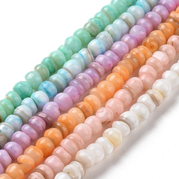 

PandaHall Natural Cultured Freshwater Shell Beads Strands, Dyed, Rondelle, Mixed Color, 6.5~7.5x2~6.5mm, Hole: 1mm, about 85pcs/strand..., Multicolor