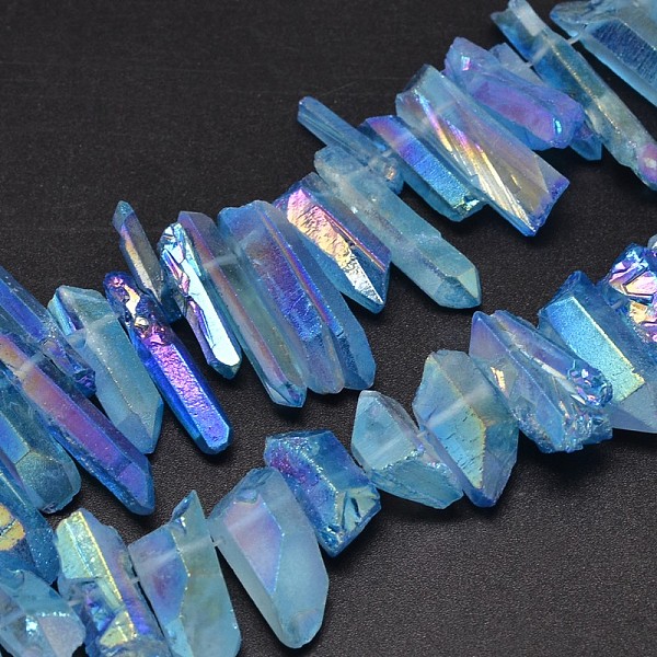 

PandaHall Electroplated Natural Quartz Crystal Beads Strands, Nuggets, Tusk Shape, AB Color, Dyed, Cornflower Blue, 7~15x18~60mm, Hole: 1mm...