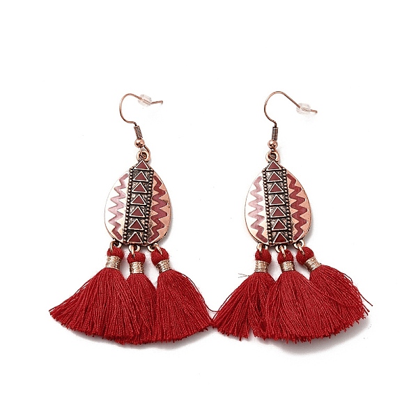 

PandaHall FireBrick Enamel Geometry with Tassels Dangle Earrings, Iron Long Drop Earrings for Women, Triangle Pattern, 73.5mm, Pin: 0.6mm..., Red