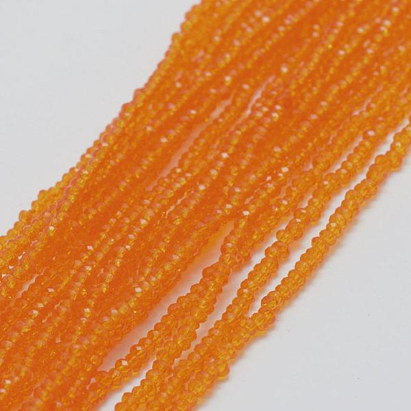 

PandaHall Transparent Glass Beads Strands, Faceted, Rondelle, Orange, 2.5x1.5mm, Hole: 0.5mm, about 197~201pcs/strand, 12.9 inch(33cm) Glass...