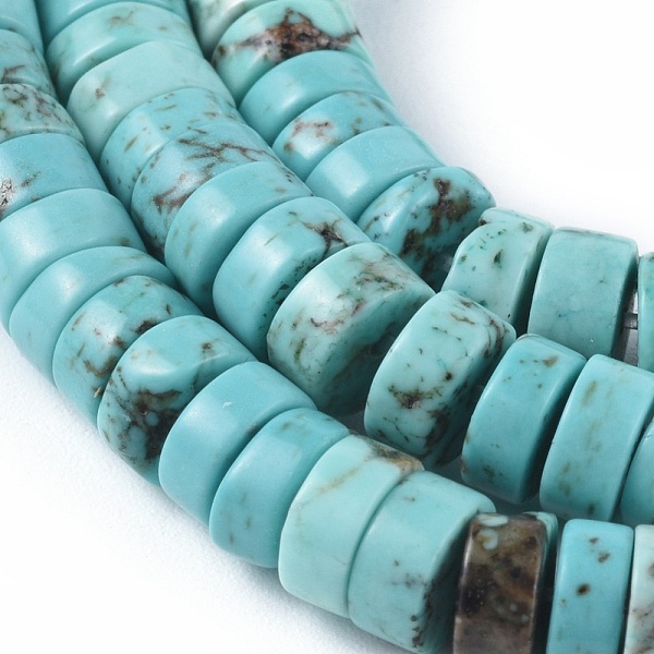 

PandaHall Natural Magnesite Beads Strands, Heishi Beads, Dyed & Heated, Flat Round/Disc, Turquoise, 6x3mm, Hole: 0.8mm, about 152pcs/strand..., Green
