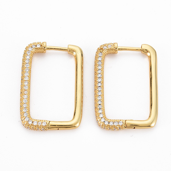 

PandaHall Rectangle Hoop Earrings for Girl Women, Brass Micro Pave Clear Cubic Zirconia Earrings, Nickel Free, Real 16K Gold Plated...