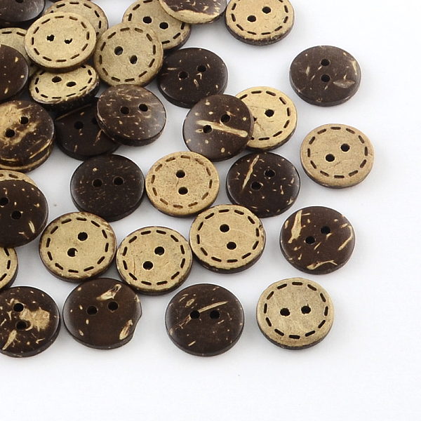 

PandaHall 2-Hole Flat Round Coconut Buttons, Coconut Brown, 15x3mm, Hole: 2mm Coconut Flat Round Brown