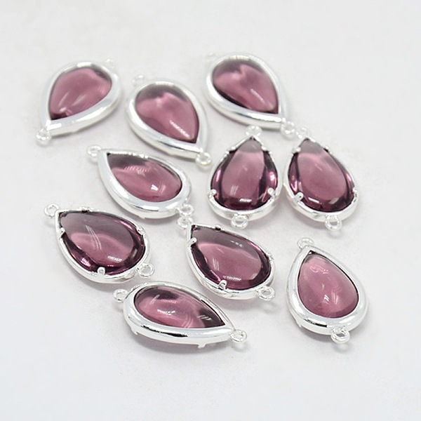 

PandaHall Silver Color Plated Brass Glass Links connectors, teardrop, Lavender, 25x13.5x17mm, Hole: 1mm Glass Teardrop Purple