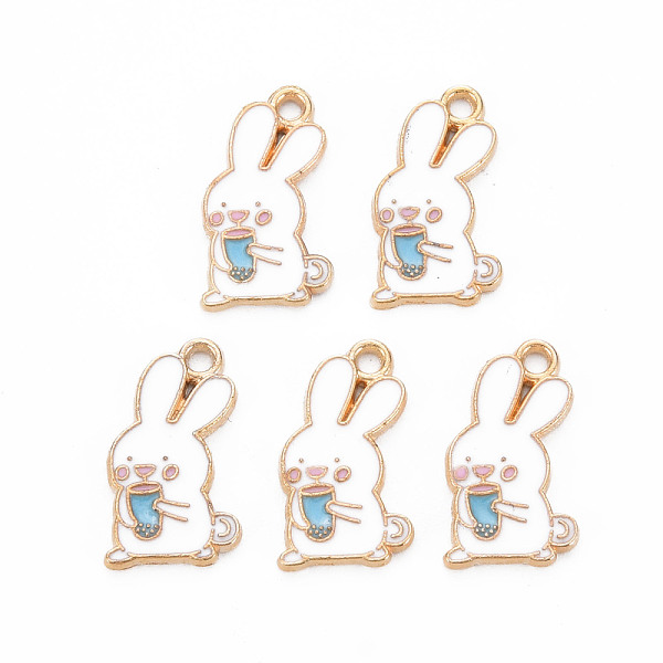 

PandaHall Alloy Enamel Pendants, Cadmium Free & Nickel Free & Lead Free, Light Gold, Rabbit to Drink Beverage, Light Sky Blue, 18x10x1mm...