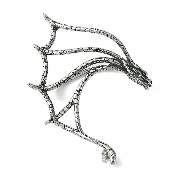 

PandaHall 316 Surgical Stainless Steel Cuff Earrings, Dragon, Right, Antique Silver, 77x50mm 316 Surgical Stainless Steel Dragon