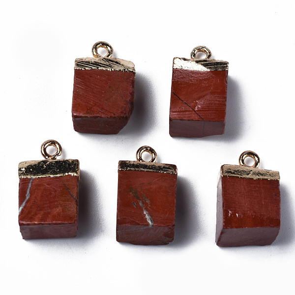 

PandaHall Natural Red Jasper Pendants, with Golden Brass Findings, Rack Plating, Cube, 18~21x9~12x9~13mm, Hole: 1.6mm Red Jasper Cube